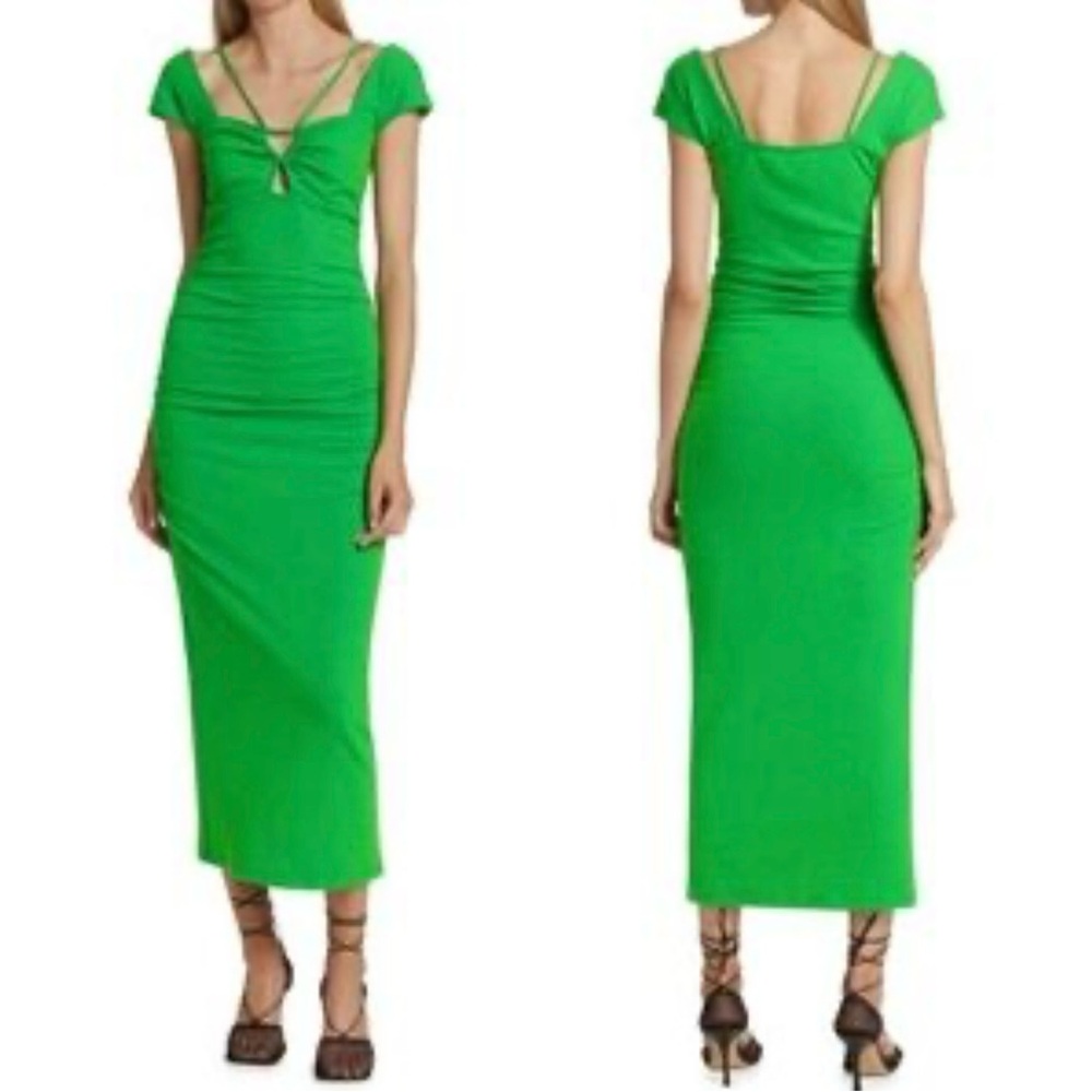 Jonathan Simkhai Dress Midi Meryl Cap Sleeve Parrot Green NWT Small